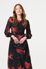 Red | Tropical Print Mesh Layered Midi Dress

