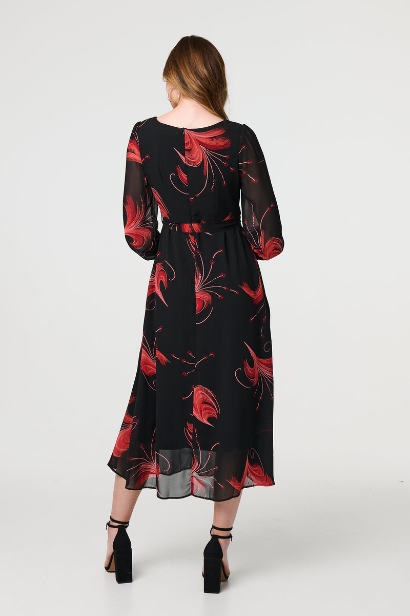 Tropical Print Mesh Layered Midi Dress | Izabel London Tropical Print Mesh Layered Midi Dress | Izabel London