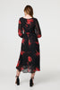 Red | Tropical Print Mesh Layered Midi Dress

