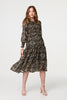 Black | Printed Long Sleeve Semi Sheer Smock Midi Dress
