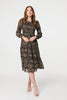Black | Printed Long Sleeve Semi Sheer Smock Midi Dress
