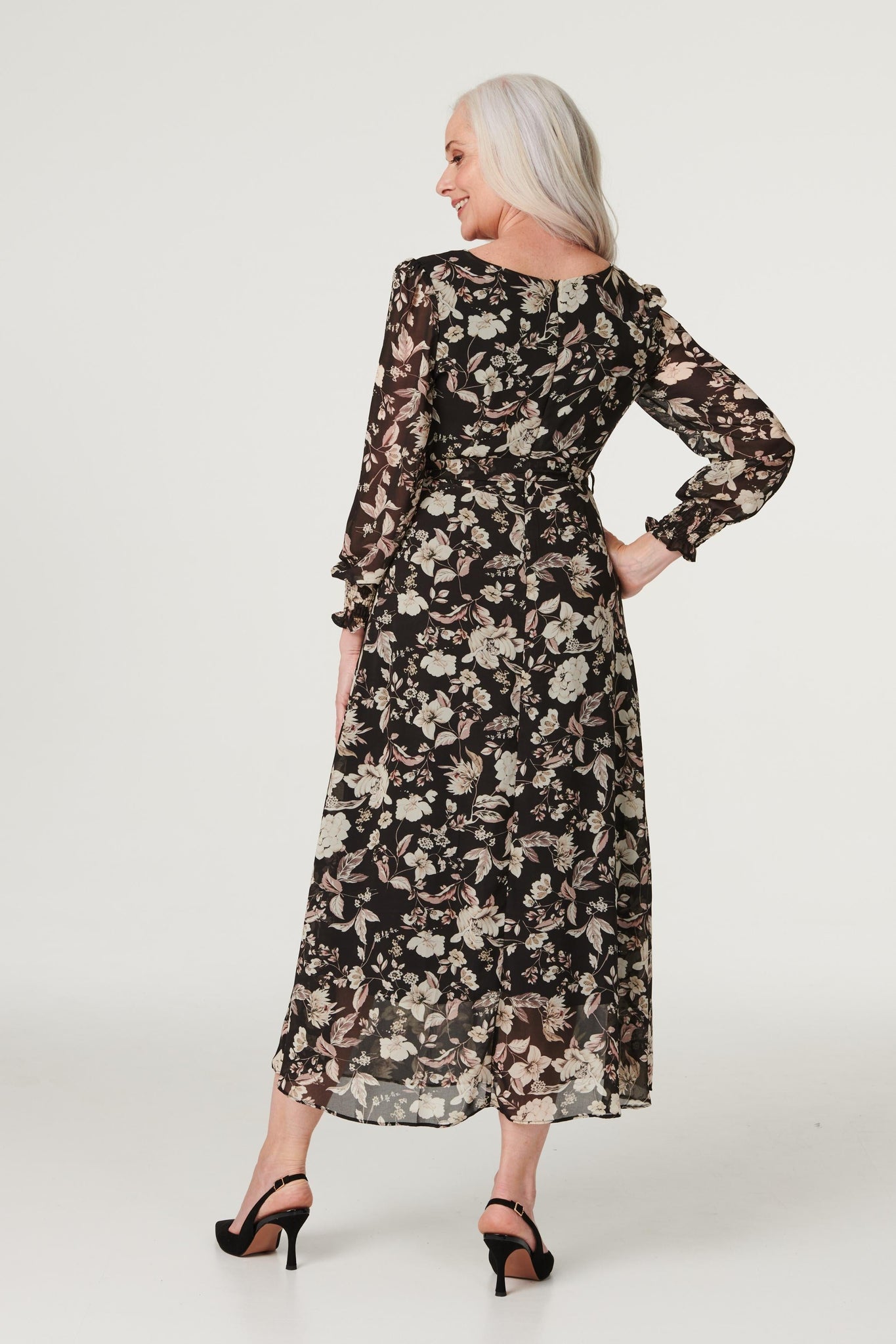 Black | Vintage Floral Maxi Tea Dress