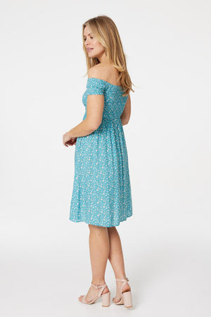 Turquoise | Ditsy Floral Bardot Skater Dress