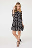 Black | Heart Print 3/4 Sleeve Shift Dress