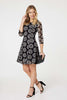 Black | Heart Print 3/4 Sleeve Shift Dress