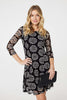 Black | Heart Print 3/4 Sleeve Shift Dress