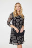 Black | Heart Print 3/4 Sleeve Shift Dress