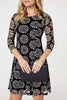 Black | Heart Print 3/4 Sleeve Shift Dress