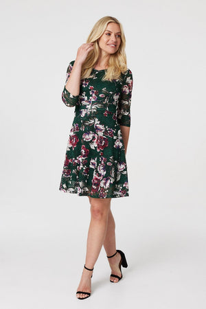 Green | Floral Lace Short Skater Dress