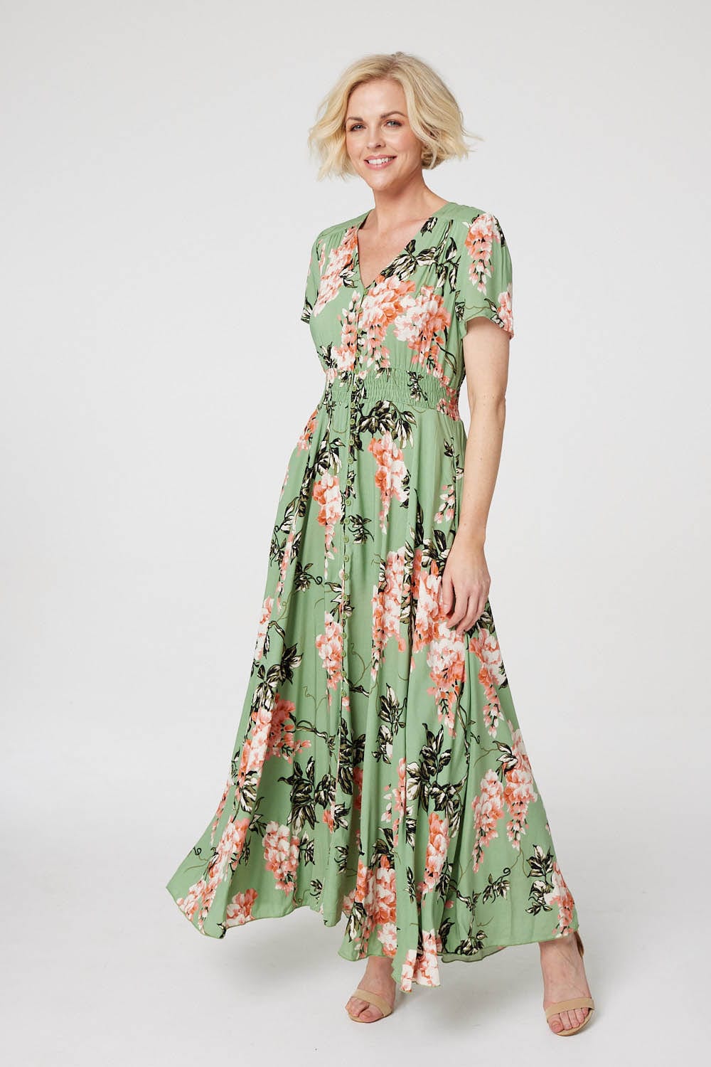 Green | Floral High Low Maxi Tea Dress