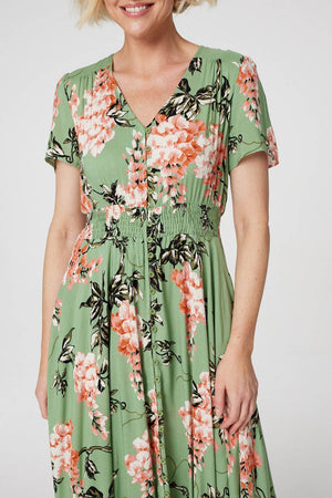 Green | Floral High Low Maxi Tea Dress