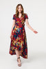 Burgundy | Floral High Low Wrap Maxi Dress