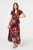 Burgundy | Floral High Low Wrap Maxi Dress : Model is 5'9