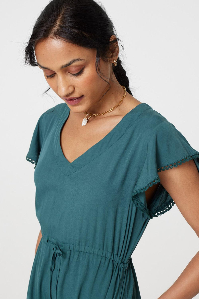 Angel Sleeve Drawstring Waist Midi Dress | Izabel London