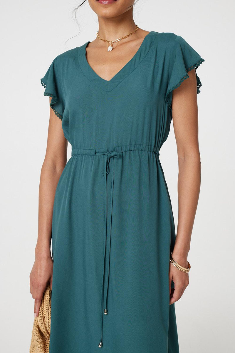 Angel Sleeve Drawstring Waist Midi Dress | Izabel London