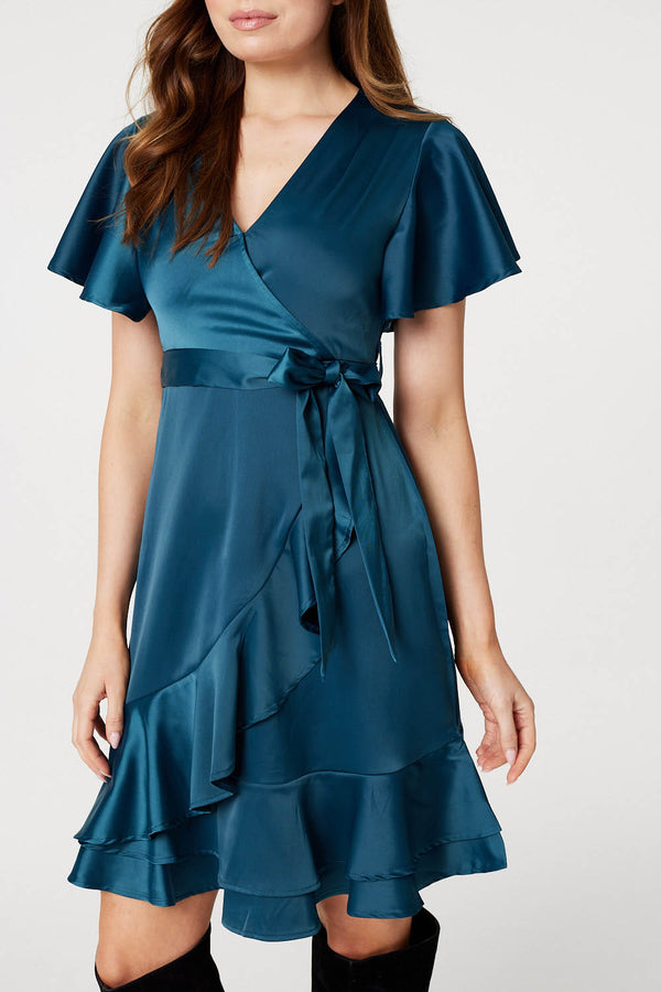 Green | Frill Detail Short Wrap Dress