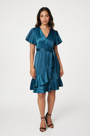 Green | Frill Detail Short Wrap Dress