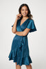 Green | Frill Detail Short Wrap Dress : Model is 5'7.5