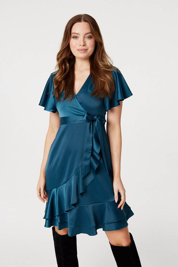 Green | Frill Detail Short Wrap Dress