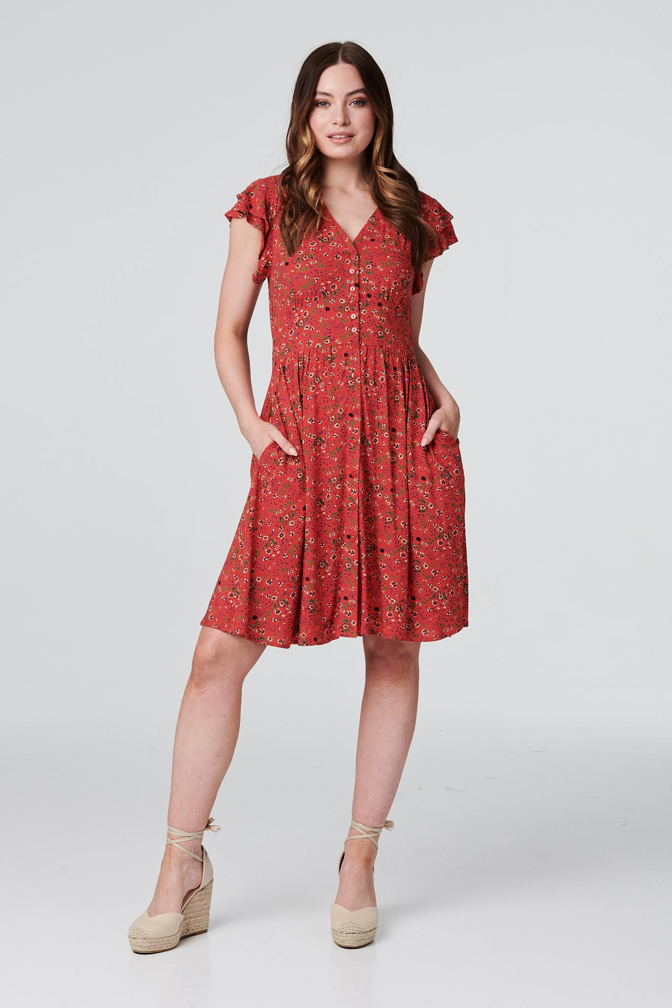 Orange | Floral Fit & Flare Skater Dress