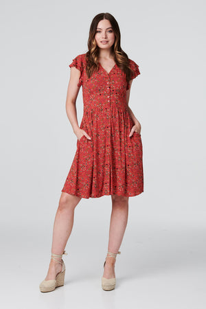 Orange | Floral Fit & Flare Skater Dress