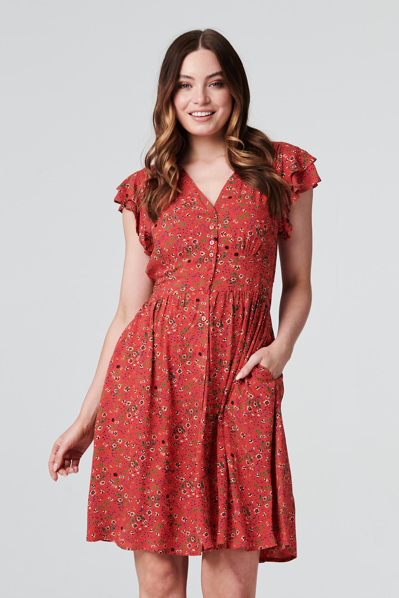 Orange | Floral Fit & Flare Skater Dress