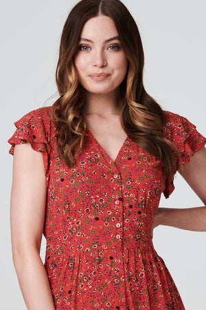 Orange | Floral Fit & Flare Skater Dress