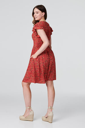 Orange | Floral Fit & Flare Skater Dress