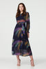 Navy | Printed Long Sleeve Midi Dress : Model is 5'9