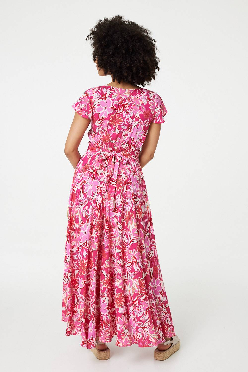 Pink | Floral Ruched V-Neck Maxi Dress