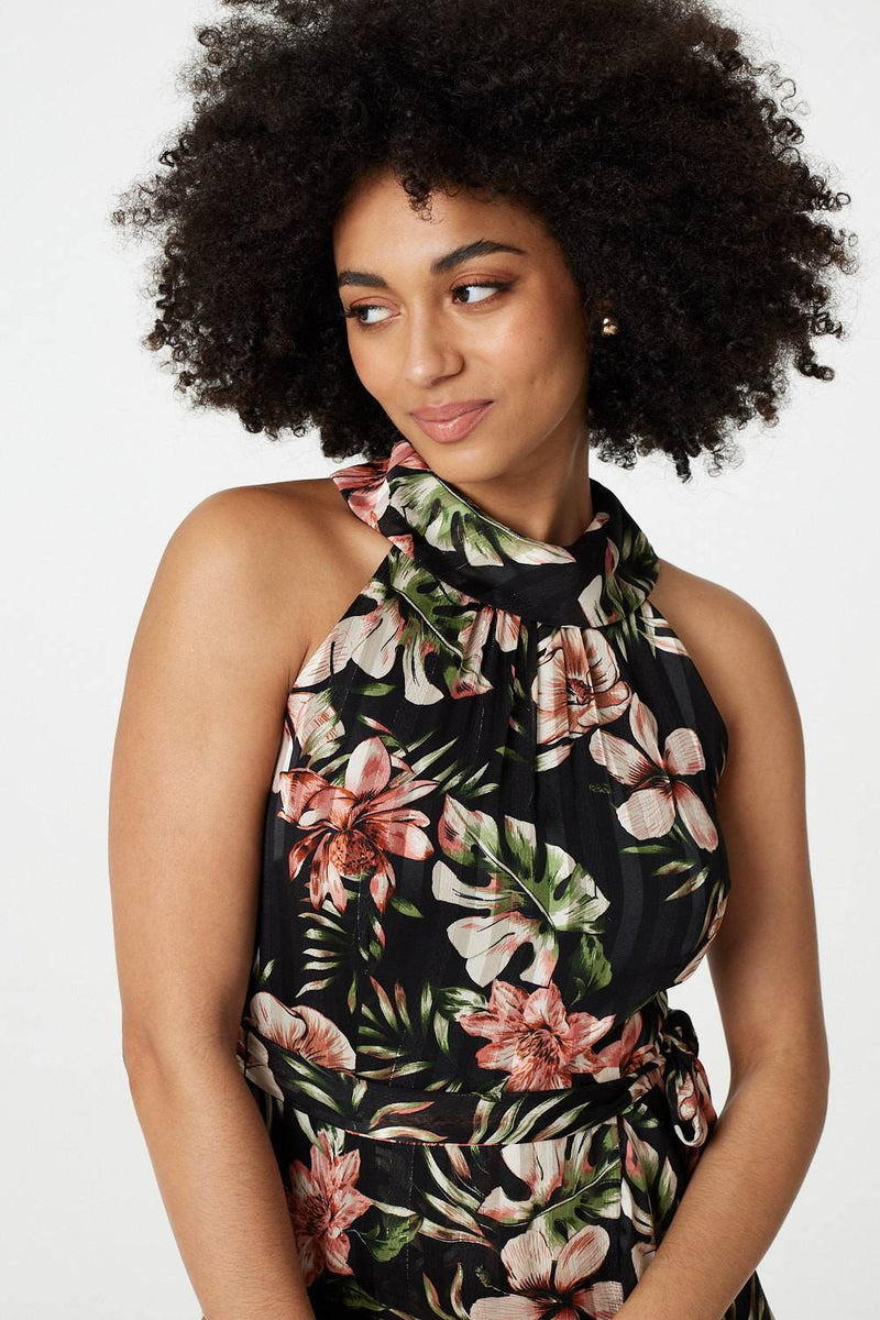 Floral Asymmetric Halter Neck Midi Dress Izabel London Floral Asymmetric Halter Neck Midi Dress Izabel London