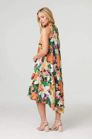Navy | Floral Sleeveless Tiered Dress