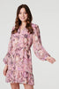 Pink | Floral Long Puff Sleeve Shirt Dress