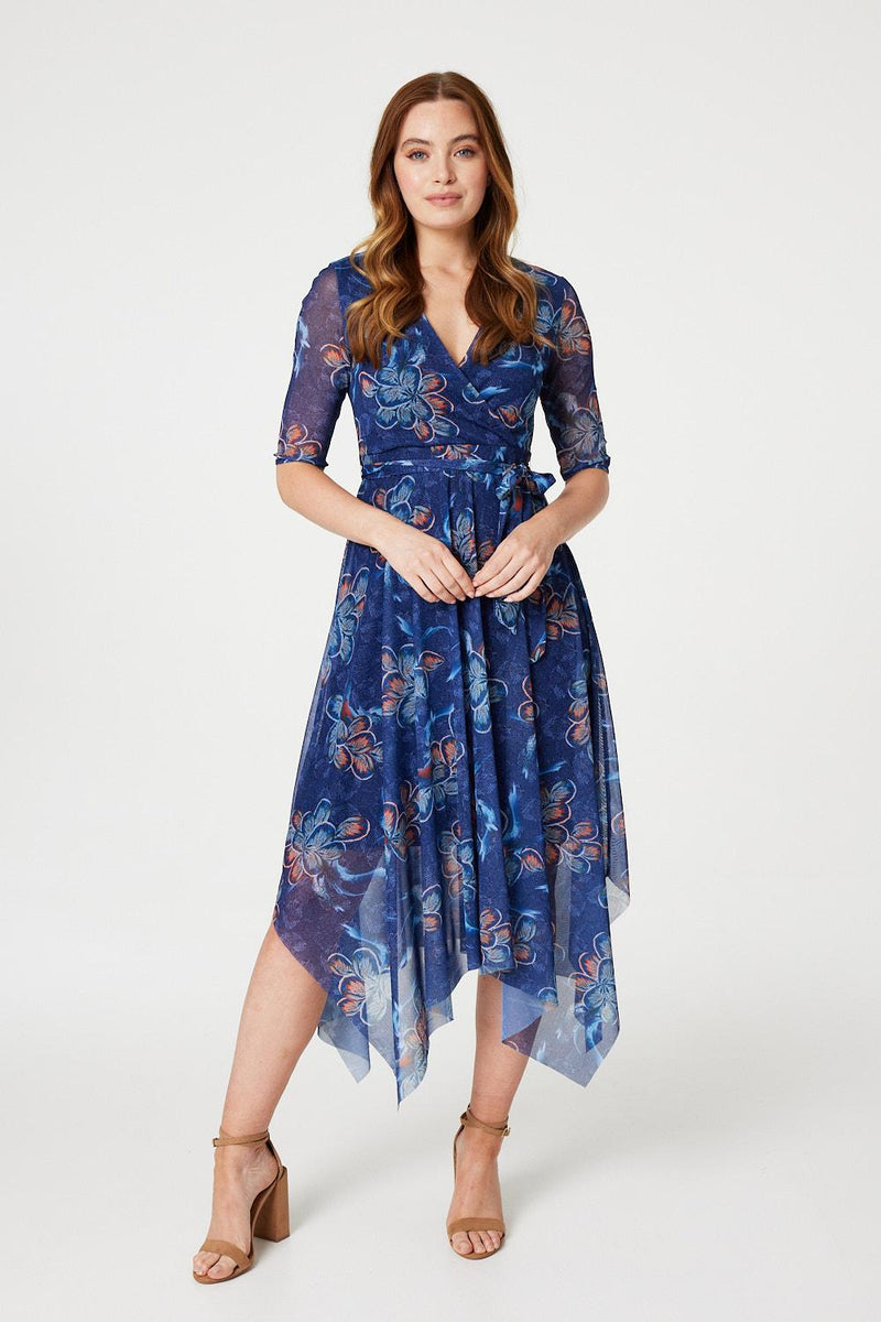 Knot Front Jersey Midi Dress - Black, Block Paisley