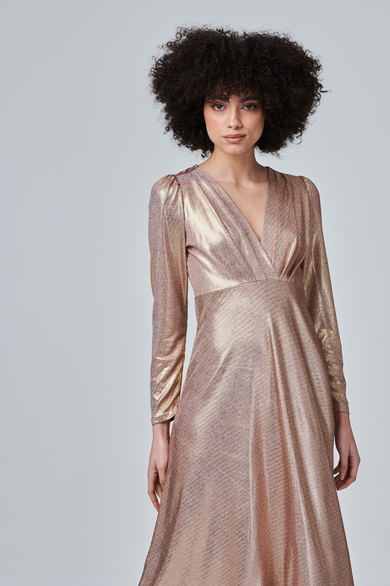 Gold | Metallic Long Sleeve Maxi Dress