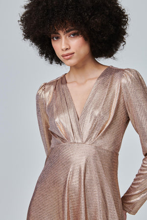 Gold | Metallic Long Sleeve Maxi Dress