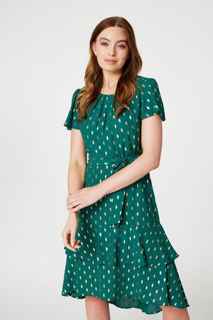 Green | Metallic Polka Dot Short Dress