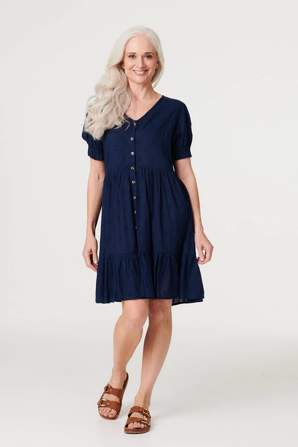 Navy | Embossed V-Neck Knee Length Dress