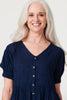 Navy | Embossed V-Neck Knee Length Dress