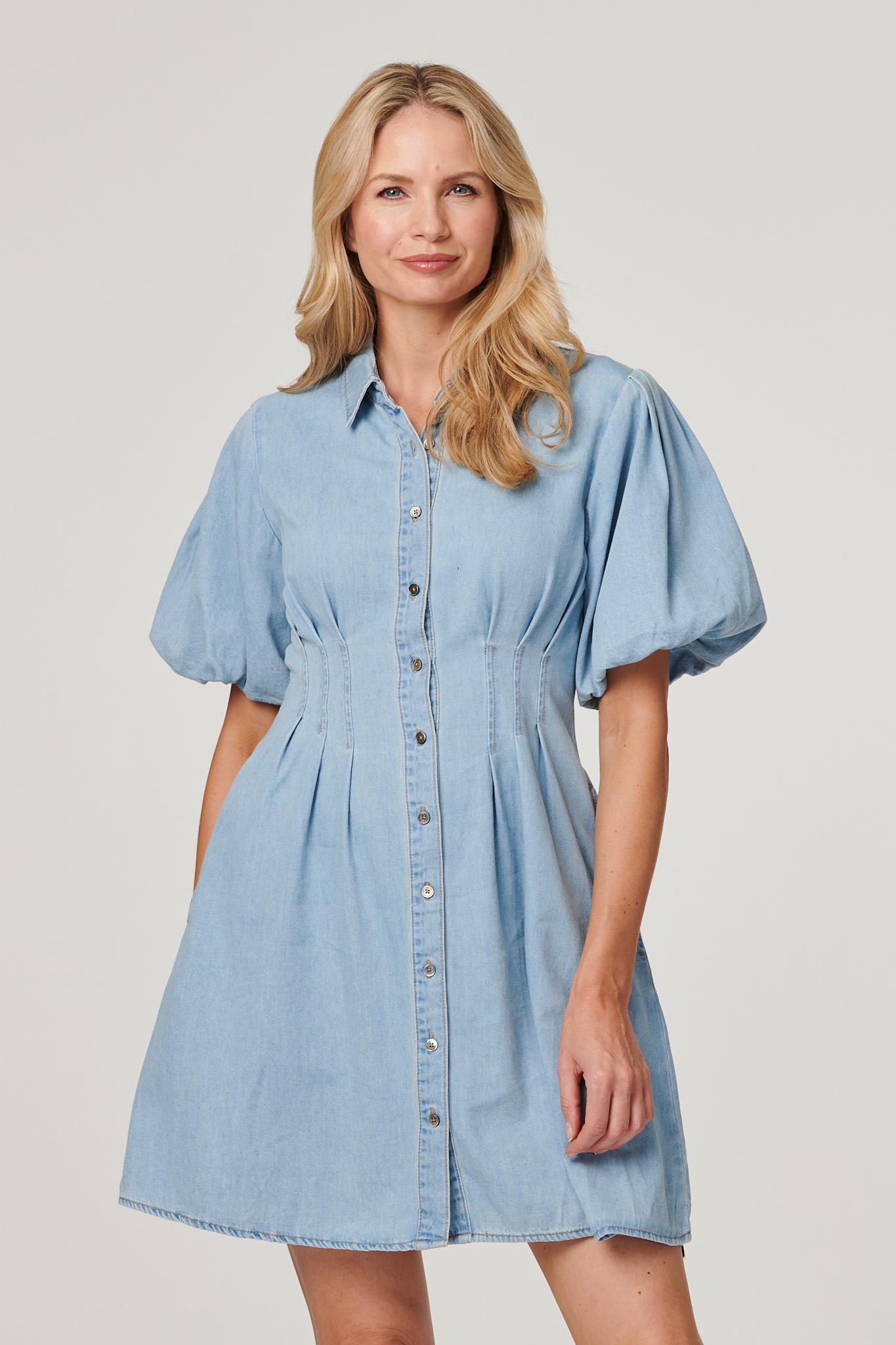 Blue | Denim Balloon Sleeve Shirt Dress