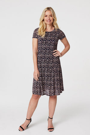 Navy | Floral Lace Short Sleeve Dress