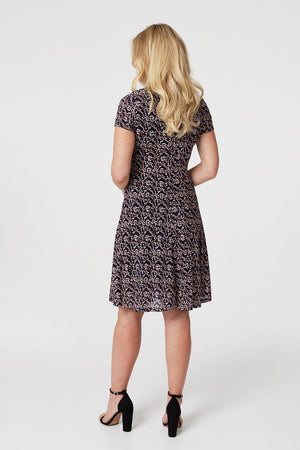 Navy | Floral Lace Short Sleeve Dress
