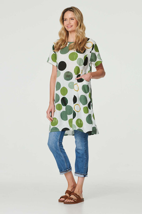 Green | Polka Dot Relaxed Tunic Dress