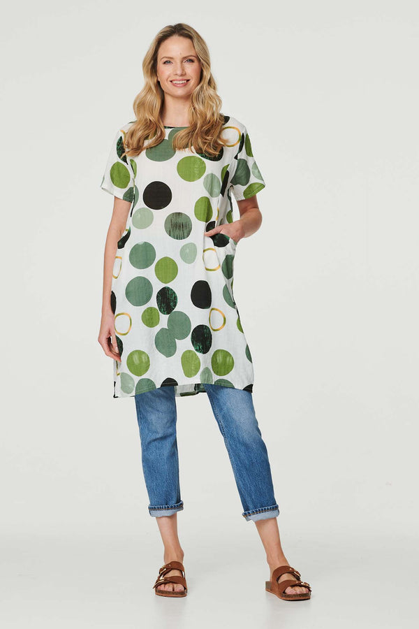 Green | Polka Dot Relaxed Tunic Dress