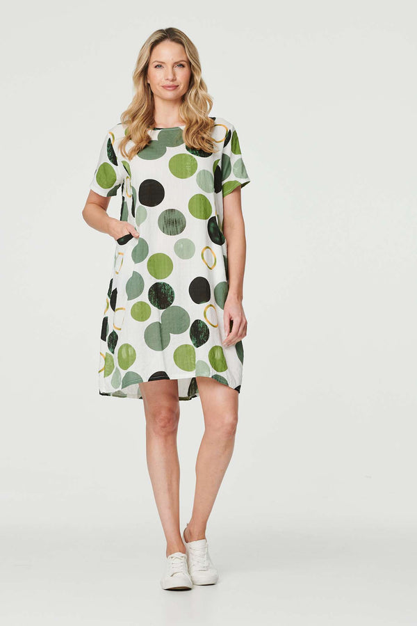Green | Polka Dot Relaxed Tunic Dress