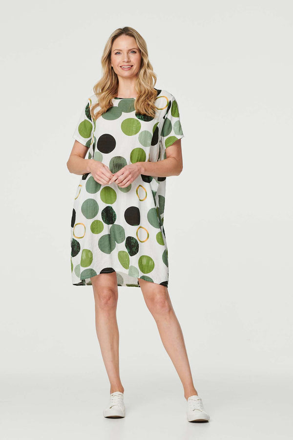 Green | Polka Dot Relaxed Tunic Dress