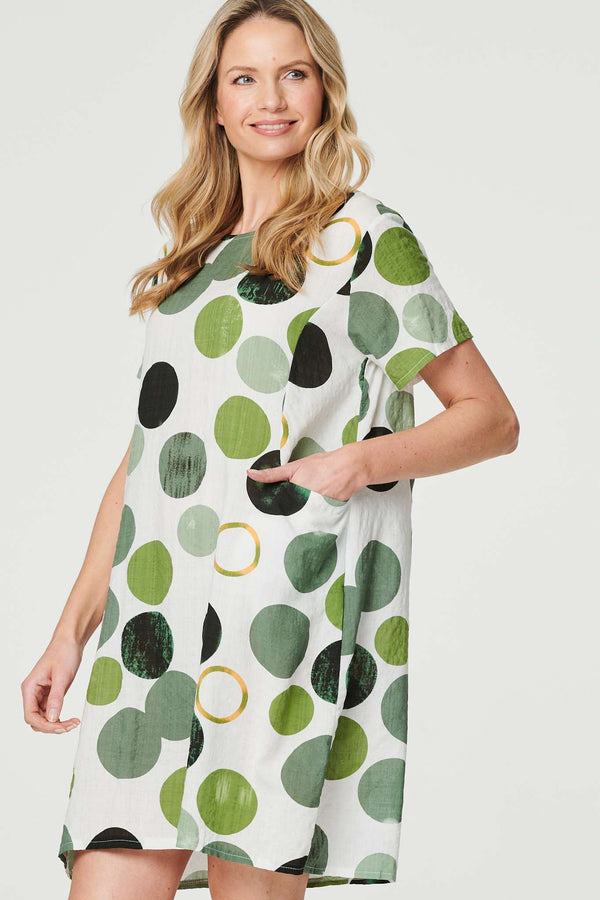 Green | Polka Dot Relaxed Tunic Dress