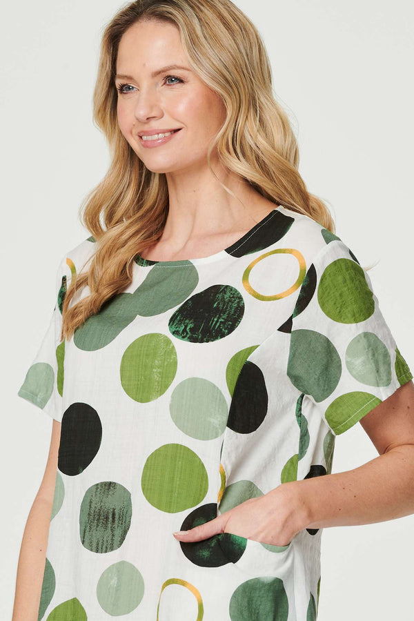 Green | Polka Dot Relaxed Tunic Dress