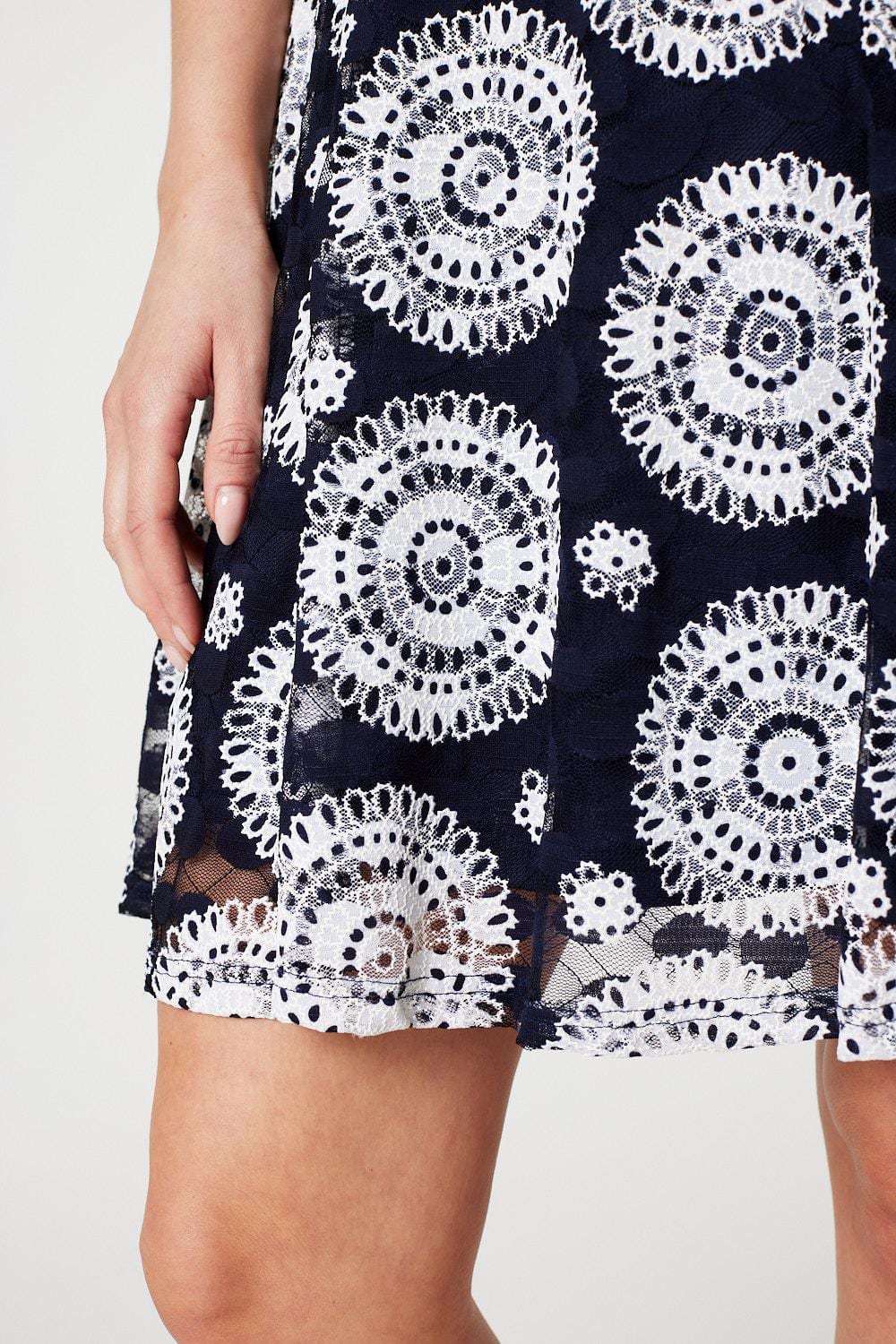Navy | Mosaic Print Lace Skater Dress
