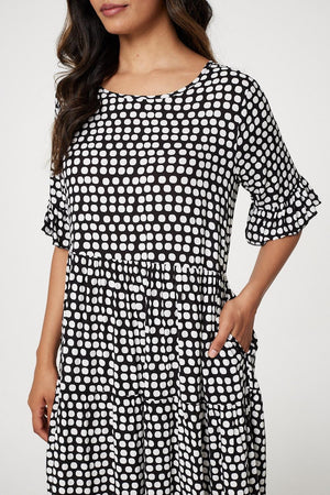 Black | Polka Dot Flute Sleeve Midi Dress